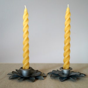 Pure Beeswax 7&quot; Twisted Taper Candles, Taper Candle Set, Beeswax Tapers, Small Taper Candles, Natural Taper Candle