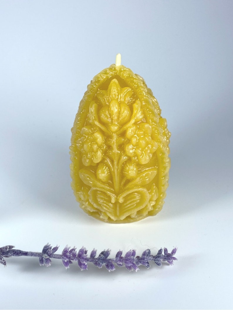 Beeswax Carved Egg Candle Molded Beeswax Candle Egg Decor Etsy