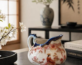 Kutani Cobalt Rim Geisha village Scene Creamer