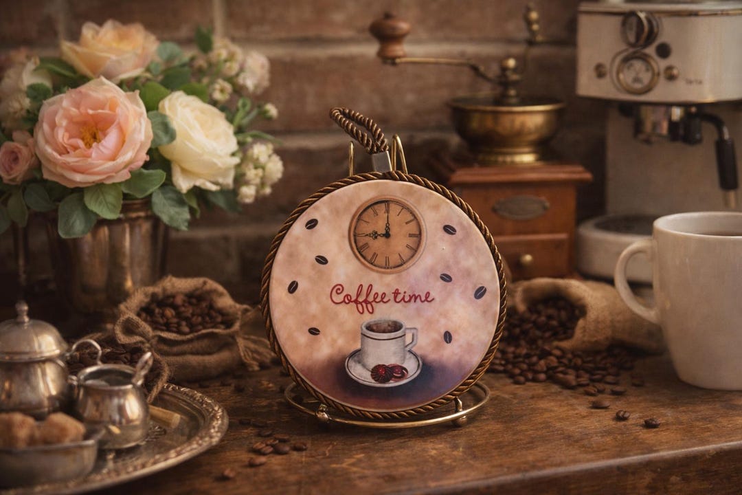 Vintage Coffee Time Sign With Cork Back, Heat Safe Trivet Style Kitchen ...