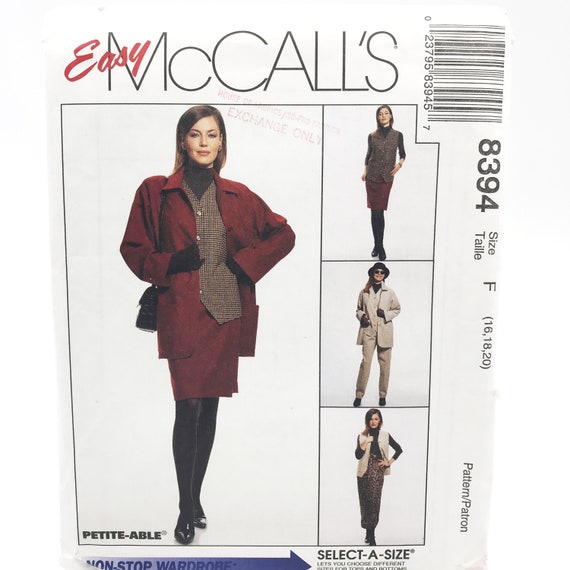 Mccalls 8394 Plus Size Unlined Jacket Lined Vest Pants and | Etsy