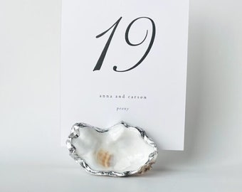 Silver Leaf Oyster Shell Table Number Card Holder | Wedding Name Card Holder | Memo Recipe Holder | Wedding Favor | Keepsake | Wedding Decor