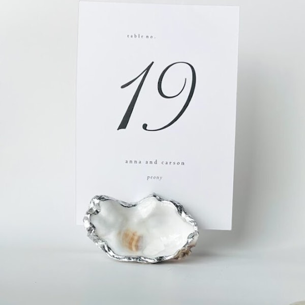 Silver Leaf Oyster Shell Table Number Card Holder | Wedding Name Card Holder | Memo Recipe Holder | Wedding Favor | Keepsake | Wedding Decor