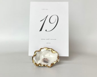 Gold Leaf Oyster Shell Table Number Card Holder | Wedding Name Card Holder | Memo Recipe Holder | Wedding Favor | Keepsake | Wedding Decor