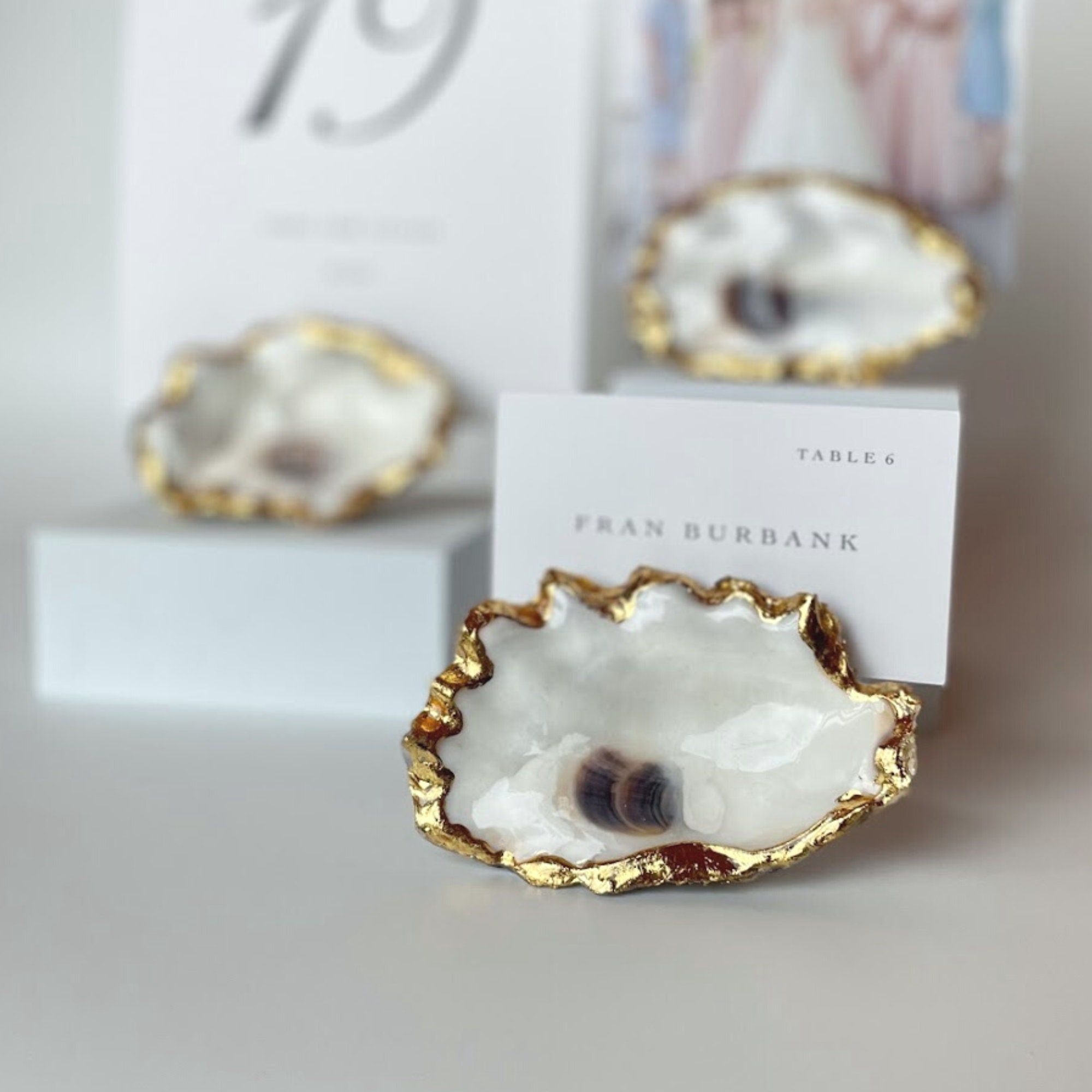 Silver Leaf Oyster Shell Table Number Card Holder Wedding Name Card ...