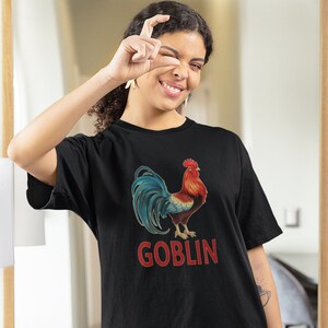 Rooster goblin t-shirt. Funny adult humor graphic tee