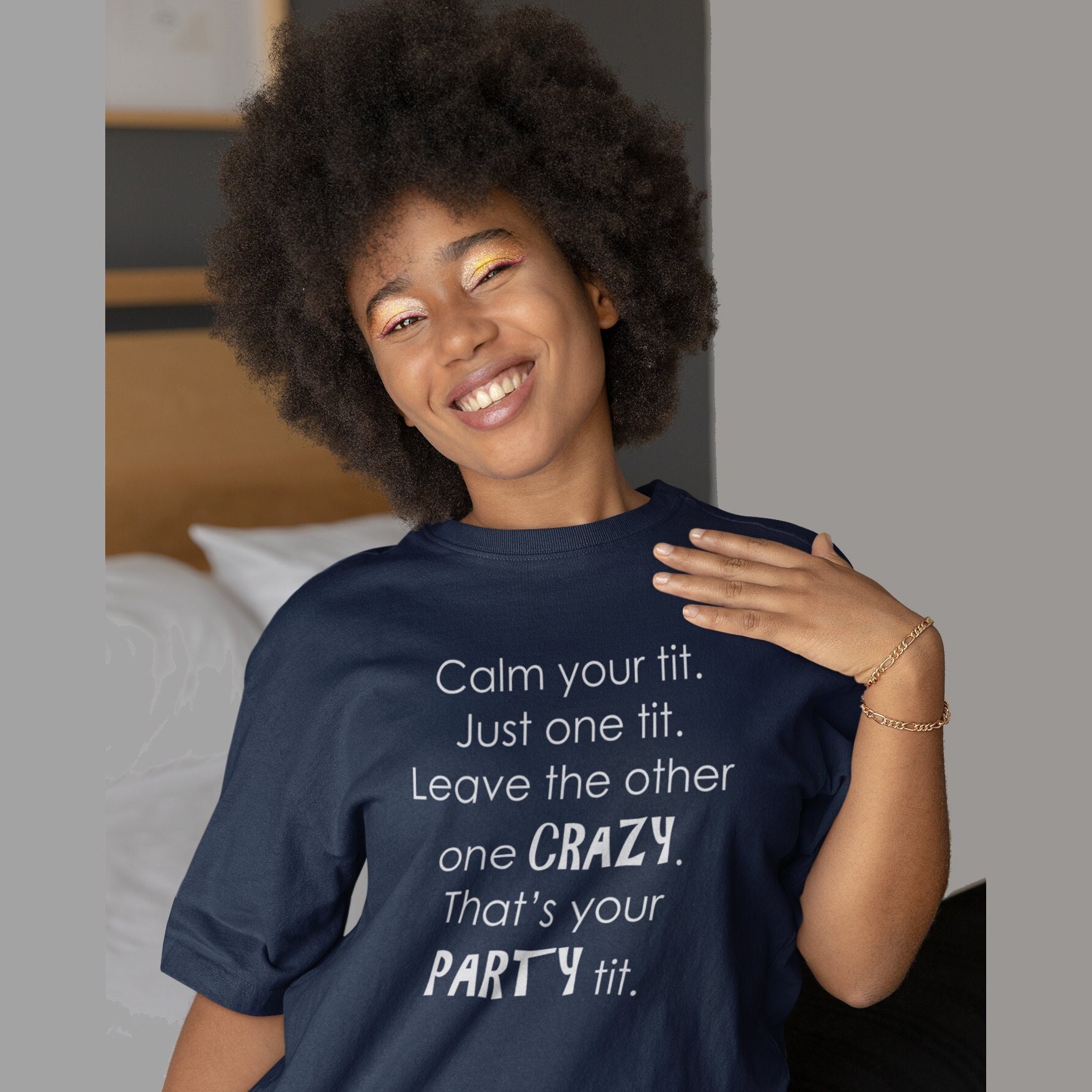 Calm Your Tit Funny Crazy Party Tit Adult Humor Short-sleeve - Etsy