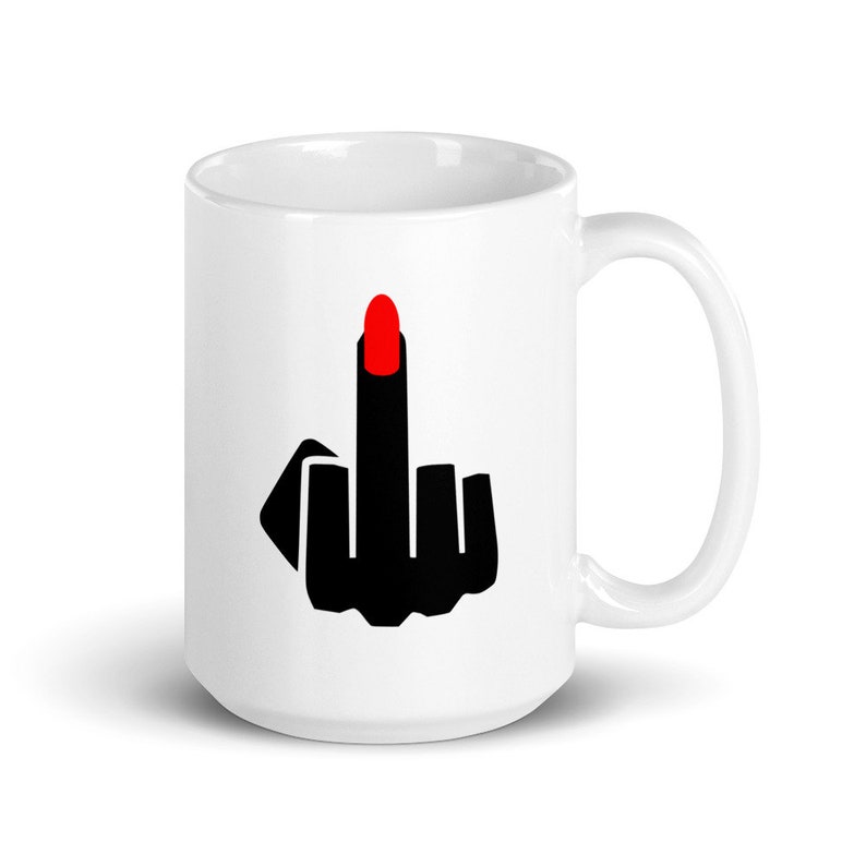 Middle finger coffee mug. Ladies long red fingernail flip off ceramic coffee mug. image 3