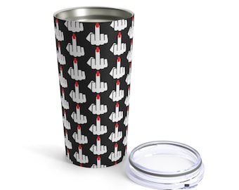 Ladies Middle finger with long red nail stainless steel double wall tumbler travel mug 20 oz