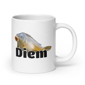 Carpe Diem mug. Funny carp fish pun dad joke seize the day ceramic mug. 20 Fluid ounces