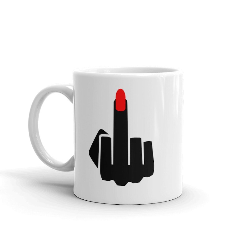 Middle finger coffee mug. Ladies long red fingernail flip off ceramic coffee mug. image 5