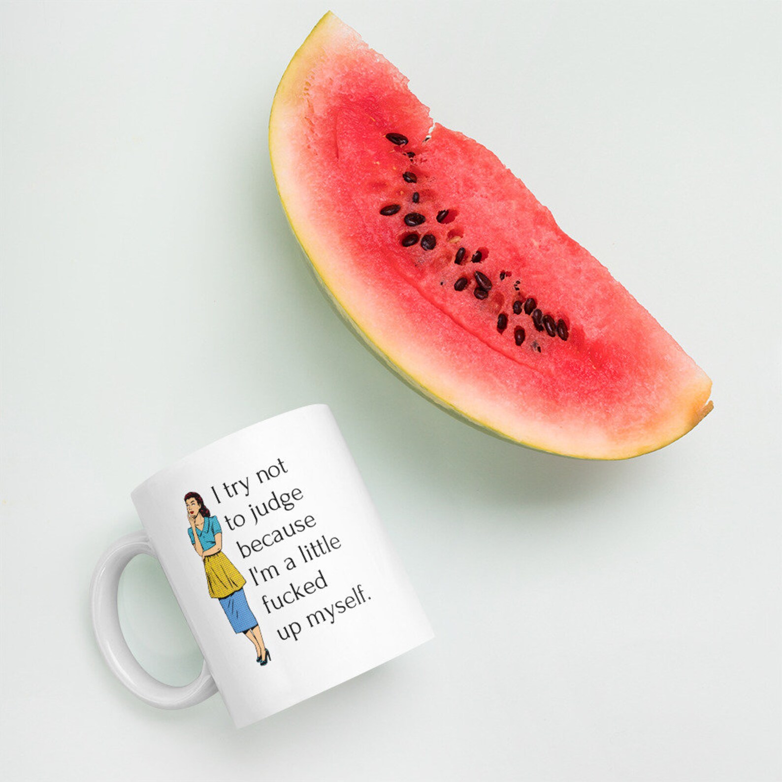 Funny retro mug retro woman I try not to judge I'm a Etsy