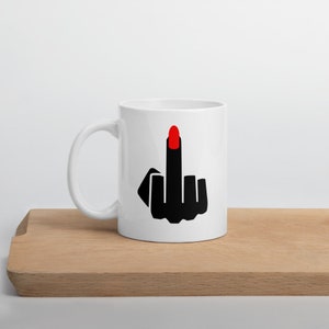 Middle finger coffee mug. Ladies long red fingernail flip off ceramic coffee mug. image 4