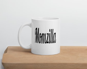 Momzilla ceramic mug for mom. Funny new mommy helicopter parenting sarcastic godzilla joke mug,