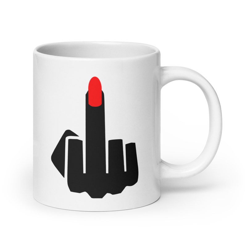Middle finger coffee mug. Ladies long red fingernail flip off ceramic coffee mug. 20 Fluid ounces