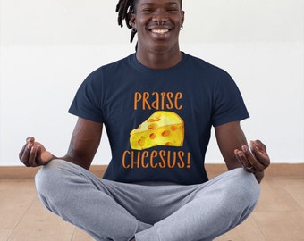 Maglietta con umorismo religioso e gioco di parole divertente con "Pray Cheesus" su Gesù. Maglietta sarcastica per gli amanti del formaggio.