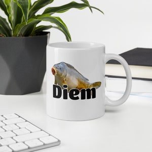 Carpe Diem mug. Funny carp fish pun dad joke seize the day ceramic mug. image 1