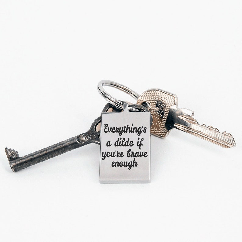 Funny brave dildo sexual humor engraved stainless steel keyring keychain