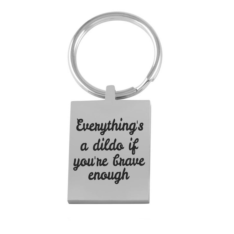 Funny brave dildo sexual humor engraved stainless steel keyring keychain