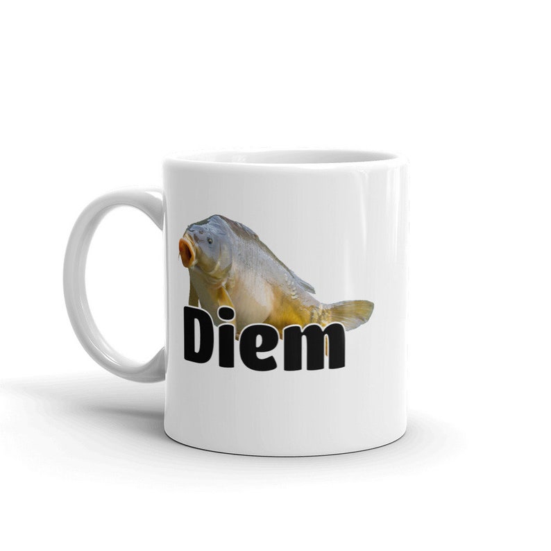 Carpe Diem mug. Funny carp fish pun dad joke seize the day ceramic mug. image 2