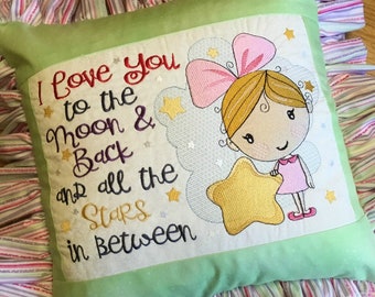 Girl Star Design Reading Pillow Embroidery Design, 5 Sizes (Instant Download)