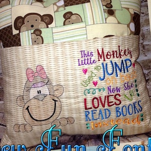 Dit Little Monkey Girl Borduurwerk Zeggen, Reading Pillow Saying, Machine Borduurwerk Design, 5x7 6x8 7x11 Hoop Maten, INSTANT DOWNLOAD
