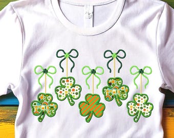 Applique - 5 Shamrock Clover Ribbon Bow Applique Embroidery Design - 6 Sizes Included, Machine Embroidery Designs, St Patricks Day Design