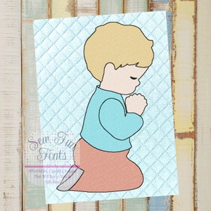 Praying Boy Embroidery Design, Sketch Fill Machine Embroidery Design, 6 Sizes Included In Download