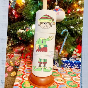 Boy Elf TP Stacker, disegno di ricamo di carta igienica natalizia, punto schizzo, adatto a cerchi 4x4