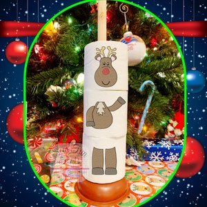 Red Nose Reindeer TP Stacker, Christmas Toilet Paper Embroidery Design, Sketch Stitch, Si adatta a cerchi 4x4