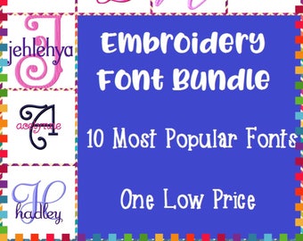 10 Most Popular Embroidery Machine Fonts Bundle Set ~ Machine Embroidery Monogram Font Alphabet Design Set, Multiple Format INSTANT DOWNLOAD