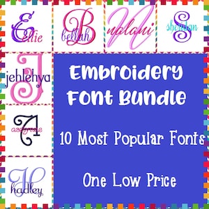 10 Most Popular Embroidery Machine Fonts Bundle Set ~ Machine Embroidery Monogram Font Alphabet Design Set, Multiple Format INSTANT DOWNLOAD