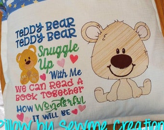 Teddy Bear Snuggle Reading Pillow, Wispy Filled Embroidery Design (5x7 & 7x11, INSTANT DOWNLOAD)