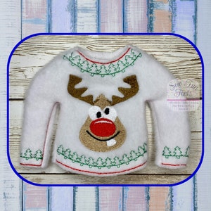 Elf Sweater Christmas Tree Goofy Reindeer Embroidery Design - ITH Design, In The Hoop Design, 5x7 Hoop