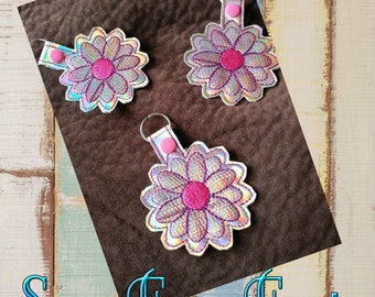 ITH Flower Key Fob Design Machine Embroidery, Snap Tab Key Fob, In The Hoop Embroidery Design