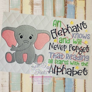 An Elephant Knows And Can Never Forget Embroidery Design, Reading Pillow Design, Pocket Pillow Design, 3 Sizes Included INSTANT DOWNLOAD