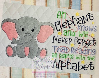 Motif de broderie de coussin de lecture éléphant, 3 tailles (téléchargement instantané)