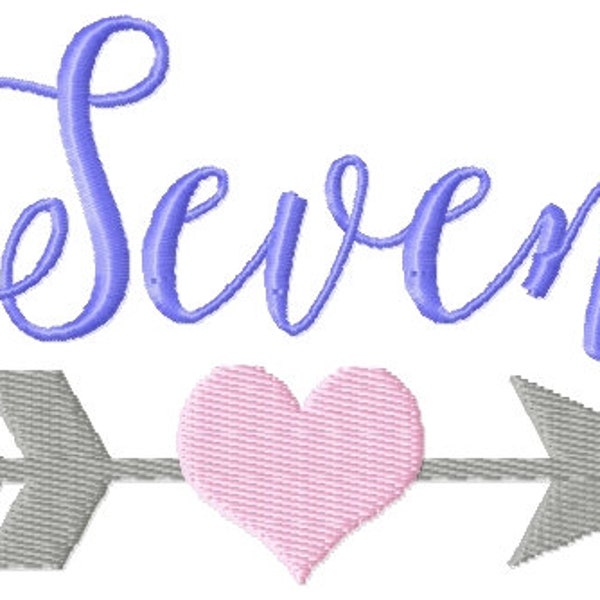 Seven Arrow Heart Birthday Number Machine Embroidery Design, 5x7 Hoop, Pes, Hus, Exp, Dst, and many other formats, INSTANT DOWNLOAD