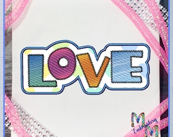 Two Tone Sketch Applique - Chunky Love Applique Embroidery Design - 7 Sizes Included, Machine Embroidery Designs, Valentine's Day Design