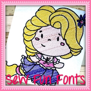 Long Hair Princess Wispy Filled Design, Fairy Tale Princess Design, Pocket Pillow Design 4 Sizes, Machine Embroidery Design INSTANT DOWNLOAD