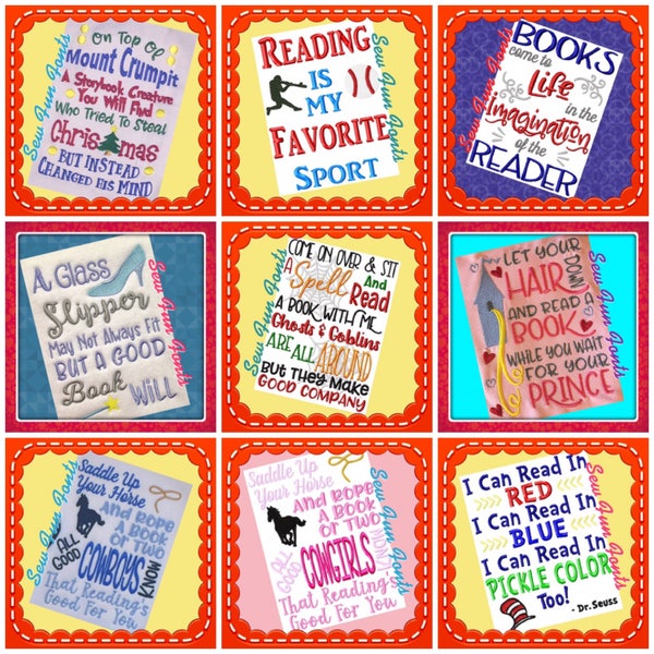 57 Reading Sayings Embroidery Sayings, Reading Pillow Sayings,  5x7 Hoop, Pocket Pillow Designs, Machine Embroidery Designs