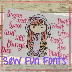 Sugar And Spice Little Girl Made Of Wispy Filled, Reading Pillow Saying Pocket Pillow 5x7 & 7x11 Machine Embroidery Design INSTANT DOWNLOAD