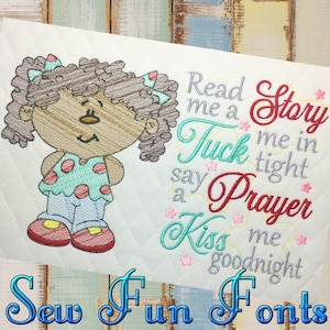 Read Me A Story Pigtail Girl Embroidery Saying, Reading Pillow Saying, Machine Embroidery Design, 5x7 6x8 7x11 Hoop Sizes, INSTANT DOWNLOAD