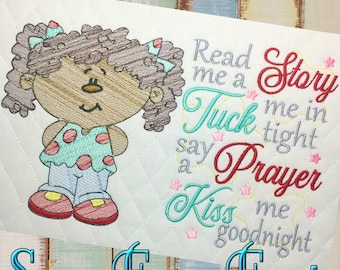 Read Me A Story Pigtail Girl Embroidery Saying, Reading Pillow Saying, Machine Embroidery Design, 5x7 6x8 7x11 Hoop Sizes, INSTANT DOWNLOAD