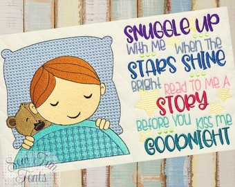 Boy Bear Sleeping Embroidery Design, Pocket Pillow Design (INSTANT DOWNLOAD)
