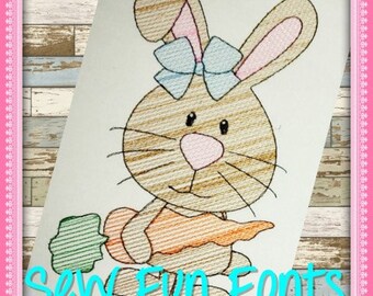 Bunny, Rabbit, Easter Bunny, Girl Bunny Wispy Design, Bunny Embroidery Design, Rabbit Embroidery Design, 4 Sizes Included,  INSTANT DOWNLOAD