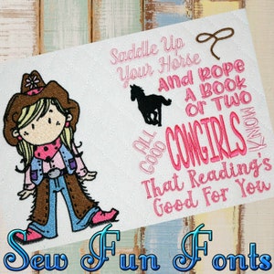 Saddle Up Cowgirl Filled Embroidery Saying, Reading Pillow Saying, Machine Embroidery Design, 5x7 6x8 7x11 Hoop Sizes, INSTANT DOWNLOAD