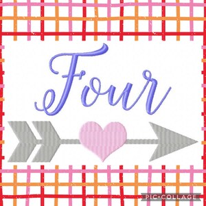 Four Arrow Heart Birthday Number Machine Embroidery Design, 5x7 Hoop, Pes, Hus, Exp, Dst, and many other formats, INSTANT DOWNLOAD