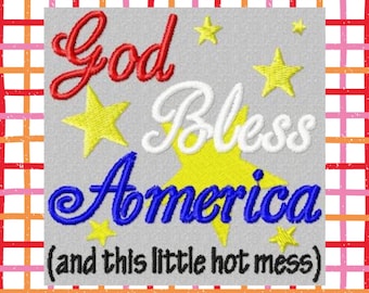 God Bless America Embroidery Design, Patriotic 4th July (Instant Download)