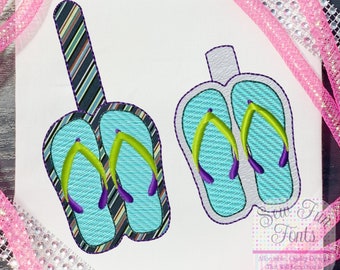 ITH Summer Flipflops Key Fob Design Machine Embroidery, Snap Tab Key Fob, Key Chain, In The Hoop Embroidery Design